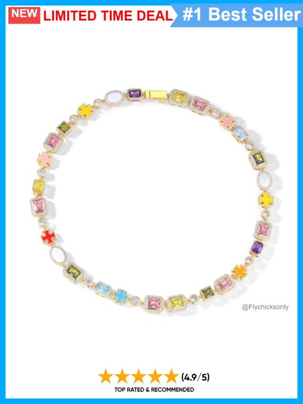 18K Gold Plated Rainbow CZ Opal Cross Necklace 16-22 Inch